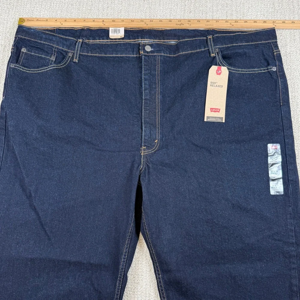 NEW Levi's 550 Mens 54x32 Relaxed Fit Tapered Leg Dark Wash Stretch Blue Jeans
